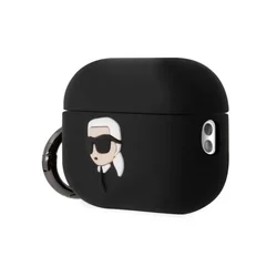 Karl Lagerfeld 3D Karl Head Airpods PRO 2 tartó - fekete szilikon tok karabinerrel-2