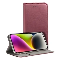 Xiaomi Redmi 13C Telefontok - Smart Magnetic burgundy szilikon keretes mágneses könyvtok-3