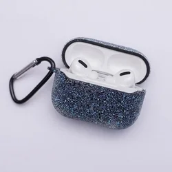 AirPods Pro 1 tartó - szürkéskék csillámos műanyag tok, karabinerrel-2