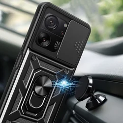 Xiaomi 13T Pro 5G Telefontok - Camshield - fekete szilikon tok, kitámasztó ujjgyűrűvel, csúsztatható kameravédővel-3