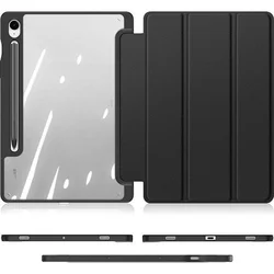 Samsung Galaxy Tab S9 FE 10,9 coll Tablettok (SM-X510, SM-X516) - DUX DUCIS TOBY fekete ütésálló tok, ceruza tartóval-2