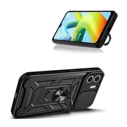 Xiaomi Redmi A2 Telefontok - Camshield - fekete szilikon tok, kitámasztó ujjgyűrűvel, csúsztatható kameravédővel-1