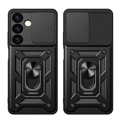 Samsung Galaxy S24+ (S24 Plus) Telefontok - Camshield - kék szilikon tok, kitámasztó ujjgyűrűvel, csúsztatható kameravédővel-1