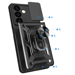 Samsung Galaxy S24+ (S24 Plus) Telefontok - Camshield - kék szilikon tok, kitámasztó ujjgyűrűvel, csúsztatható kameravédővel-2