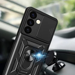 Samsung Galaxy S24+ (S24 Plus) Telefontok - Camshield - kék szilikon tok, kitámasztó ujjgyűrűvel, csúsztatható kameravédővel-4