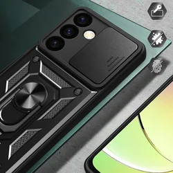 Samsung Galaxy S24+ (S24 Plus) Telefontok - Camshield - kék szilikon tok, kitámasztó ujjgyűrűvel, csúsztatható kameravédővel-5