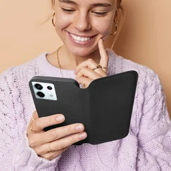 Telefontok Xiaomi Redmi Note 13 Pro 4G/LTE - Dual Pocket - fekete mágneses átlátszó szilikon keretes könyvtok-2