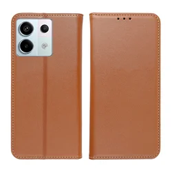 Xiaomi Redmi Note 13 5G Telefontok - Eredeti bőr Smart barna mágneses szilikon keretes könyvtok-1