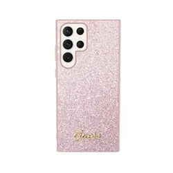Samsung Galaxy S24 Ultra Telefontok - Guess Glitter Script Hátlaptok - Pink-2