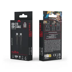 Maxlife MXUC-08 Kábel - Type-C (USB-C) / Type-C (USB-C) fekete szövet kábel 1m, 100W-3