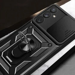 Samsung Galaxy A25 5G Telefontok - Camshield - fekete szilikon tok, kitámasztó ujjgyűrűvel, csúsztatható kameravédővel-3