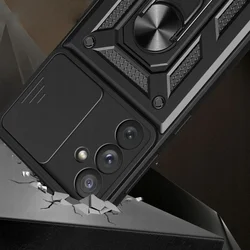 Samsung Galaxy A25 5G Telefontok - Camshield - fekete szilikon tok, kitámasztó ujjgyűrűvel, csúsztatható kameravédővel-4