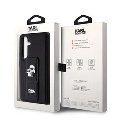 Samsung Galaxy S24+ (S24 Plus) Telefontok - Karl Lagerfeld Saffiano Grip Stand Metal Logo - fekete kitámasztható hátlap tok-5