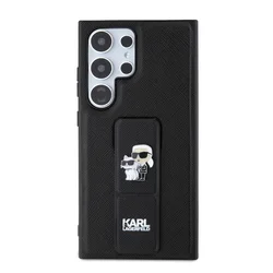 Samsung Galaxy S24 Ultra Telefontok - Karl Lagerfeld Saffiano Grip Stand Metal Logo - fekete kitámasztható hátlap tok-2