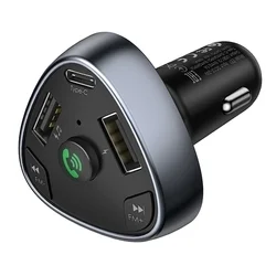 HOCO E51 Transzmitter - autós FM/Bluetooth transzmitter + 2XUSB/Type-C autós töltő, fekete-2