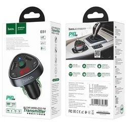 HOCO E51 Transzmitter - autós FM/Bluetooth transzmitter + 2XUSB/Type-C autós töltő, fekete-6