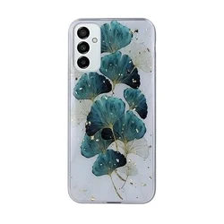 Samsung Galaxy A05s Telefontok - Gold Glam levelek - mintás műanyag hátlap tok, szilikon kerettel-1