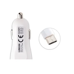 Type-C (USB-C) 2A autóstöltő - Lumann, fehér-3