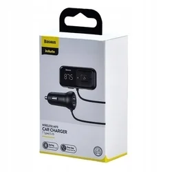 BASEUS Transzmitter - autós FM/Bluetooth transzmitter + 2XUSB autós töltő, fekete, 3,1A-5