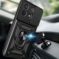 Xiaomi Poco X6 Pro 5G Telefontok - Camshield - fekete szilikon tok, kitámasztó ujjgyűrűvel, csúsztatható kameravédővel-2