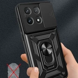Xiaomi Poco X6 Pro 5G Telefontok - Camshield - fekete szilikon tok, kitámasztó ujjgyűrűvel, csúsztatható kameravédővel-4
