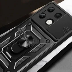 Xiaomi Redmi Note 13 4G / LTE Telefontok - Camshield - fekete szilikon tok, kitámasztó ujjgyűrűvel, csúsztatható kameravédővel-2