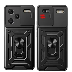Xiaomi Redmi Note 13 Pro+ 5G Telefontok - Camshield - fekete szilikon tok, kitámasztó ujjgyűrűvel, csúsztatható kameravédővel-3