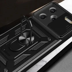 Xiaomi Redmi Note 13 Pro+ 5G Telefontok - Camshield - fekete szilikon tok, kitámasztó ujjgyűrűvel, csúsztatható kameravédővel-6