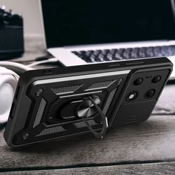 Xiaomi Poco M6 Pro Telefontok - Camshield - fekete szilikon tok, kitámasztó ujjgyűrűvel, csúsztatható kameravédővel-2