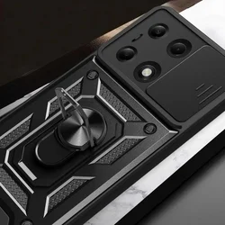 Telefontok Xiaomi Redmi Note 13 Pro 5G - Camshield - fekete szilikon tok, kitámasztó ujjgyűrűvel, csúsztatható kameravédővel-4