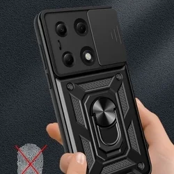 Telefontok Xiaomi Redmi Note 13 Pro 5G - Camshield - fekete szilikon tok, kitámasztó ujjgyűrűvel, csúsztatható kameravédővel-7