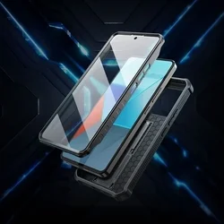 Telefontok Xiaomi Redmi Note 13 Pro 5G - Tech- Protect Kevlar Pro- átlátszó előlap + plexi fekete hátlapi 360°-os tok , kitámasztható-1