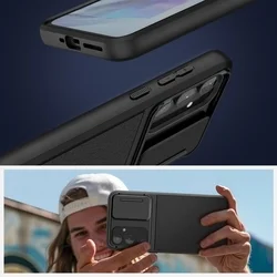Telefontok Samsung Galaxy A55 5G - Tech- Protect- Velar Cam+ - fekete hátlap tok, csúsztatható kameravédővel-2