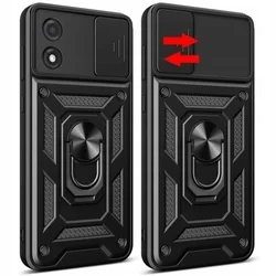 Telefontok Motorola Moto E13 - Camshield - fekete szilikon tok, kitámasztó ujjgyűrűvel, csúsztatható kameravédővel-4