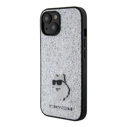 iPhone 15 telefontok - Karl Lagerfeld - FIXED GLITTER C LOGO METAL PIN - hátlap tok, ezüst-1