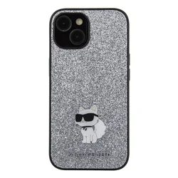 iPhone 15 telefontok - Karl Lagerfeld - FIXED GLITTER C LOGO METAL PIN - hátlap tok, ezüst-2