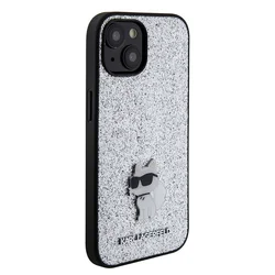 iPhone 15 telefontok - Karl Lagerfeld - FIXED GLITTER C LOGO METAL PIN - hátlap tok, ezüst-3