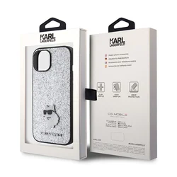 iPhone 15 telefontok - Karl Lagerfeld - FIXED GLITTER C LOGO METAL PIN - hátlap tok, ezüst-7