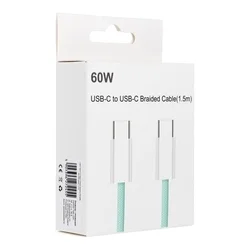 Univerzális kábel - Type-C (USB-C) / Type-C (USB-C) zöld szövet kábel 1m, 60W-1