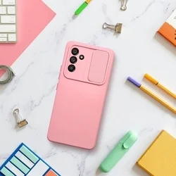Samsung Galaxy A55 5G telefontok - Slider csúsztatható kameravédős pink szilikon hátlap tok-5