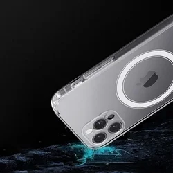 Telefontok iPhone 13 Pro Max - MagSafe kompatibilis átlátszó műanyag hátlap tok, szilikon kerettel-5
