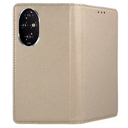 Honor 200 5G telefontok - arany mágneses szilikon keretes könyvtok-1