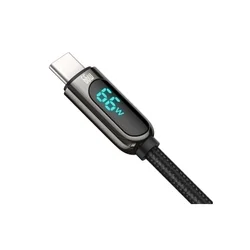 Baseus kábel - USB / Type-C (USB-C) fekete szövet gyorstöltő kábel, kijelzővel 1m, 66W-1