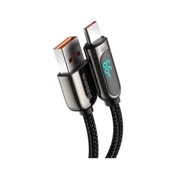 Baseus kábel - USB / Type-C (USB-C) fekete szövet gyorstöltő kábel, kijelzővel 1m, 66W-3