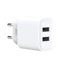Töltő: XO - 2xUSB portos fehér hálózati töltőfej 10W + USB / Type-C (USB-C) kábel (1m)-1