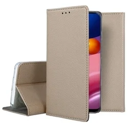 Telefontok Samsung Galaxy M55 5G - arany mágneses szilikon keretes könyvtok-3