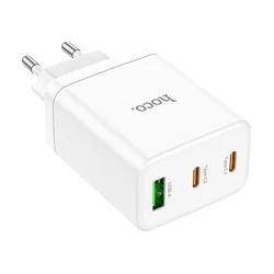 HOCO N33 telefon töltő - 2 Type-C (USB-C) + USB portos fehér hálózati töltőfej, 35W-1