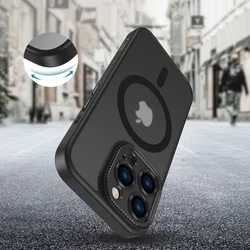 Telefontok iPhone 16 Pro Max - MagSafe kompatibilis áttetsző műanyag hátlap tok, fekete szilikon kerettel, kameravédővel-2