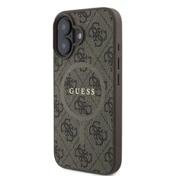 iPhone 16 Plus telefontok - Guess Leather 4G Colored - MagSafe kompatibilis barna hátlap tok-2