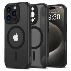 Telefontok iPhone 16 Pro - MagSafe kompatibilis áttetsző műanyag hátlap tok, fekete szilikon kerettel, kameravédővel-1